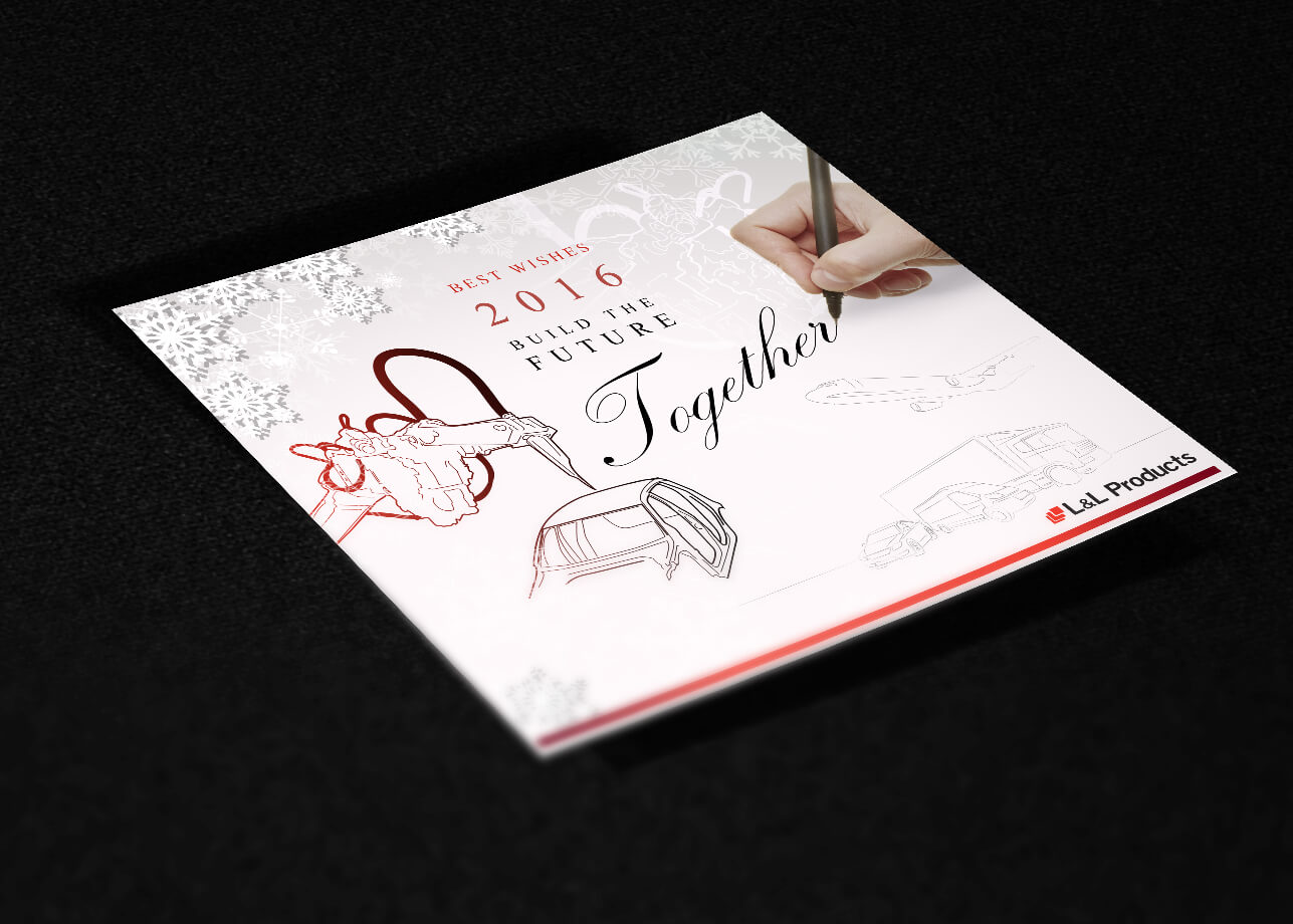 Création graphique et illustration d'une carte de vœux par l'agence Krysalidesign pour L&L Product
